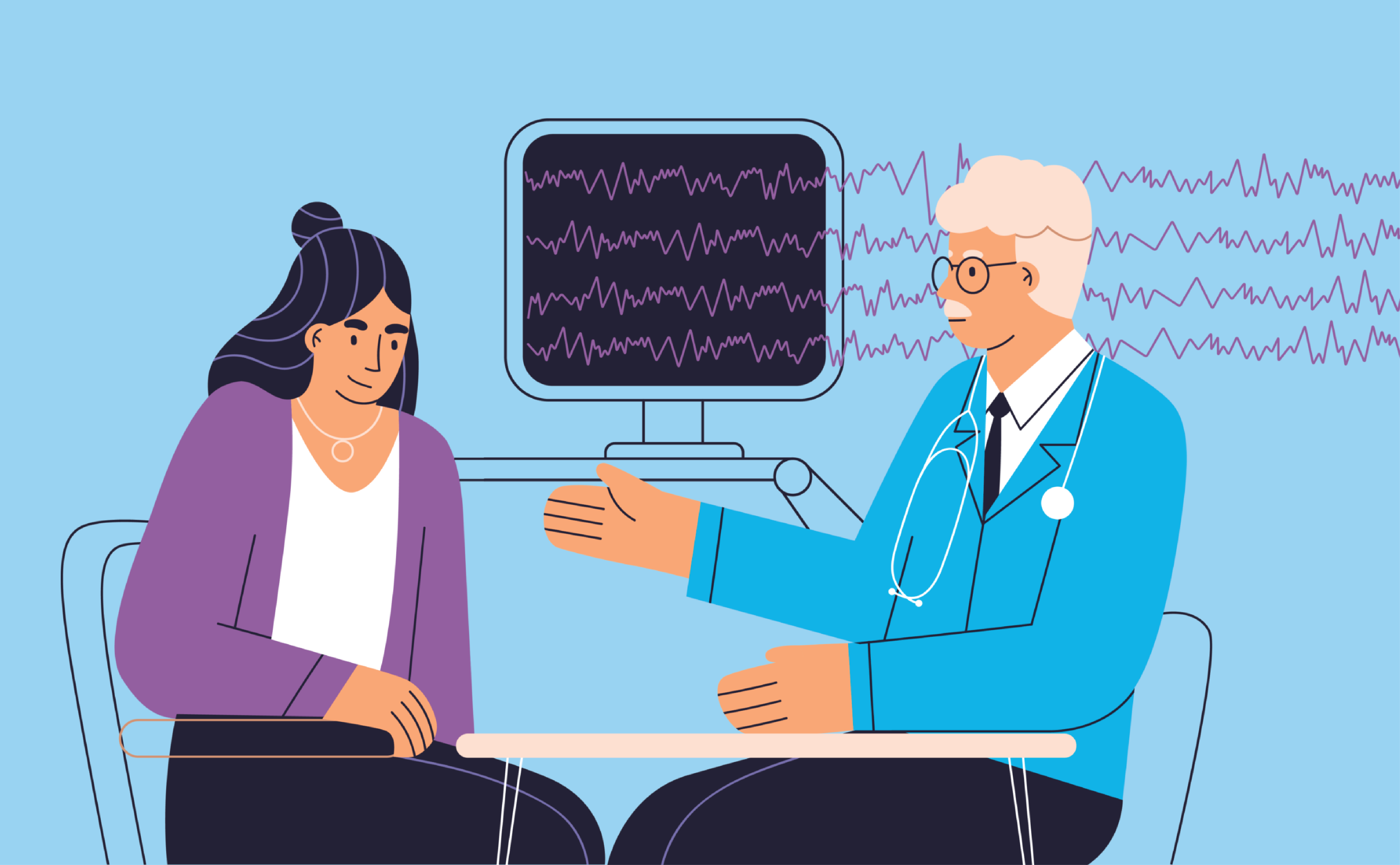 Illustration of a patient and doctor discussing test results